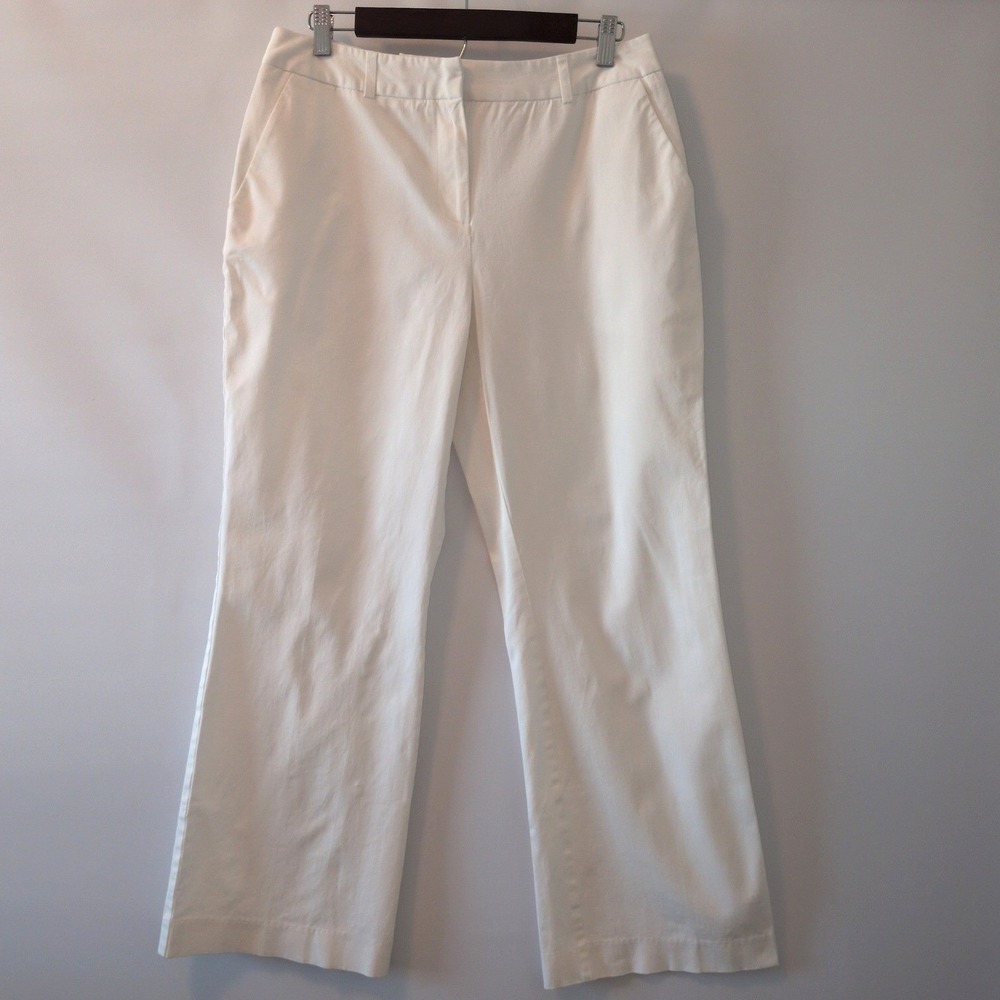 Merona Trousers Women Sz 12 White Cotton Stretch Straight Leg Classic Work Pants